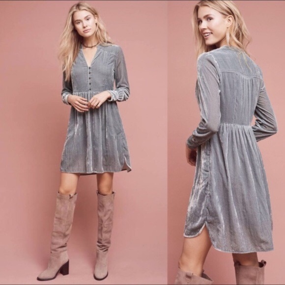 HOLDING HORSES Dresses & Skirts - Anthropologie Blue Nantes Velvet Shirt Dress